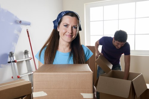 Packed moving boxes ready for a home or office move in Spitalfields