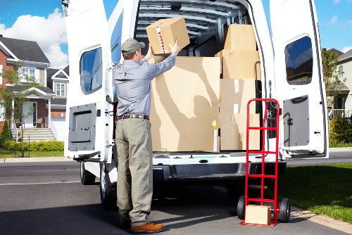 Commercial furniture and equipment being prepared for office relocation in East London