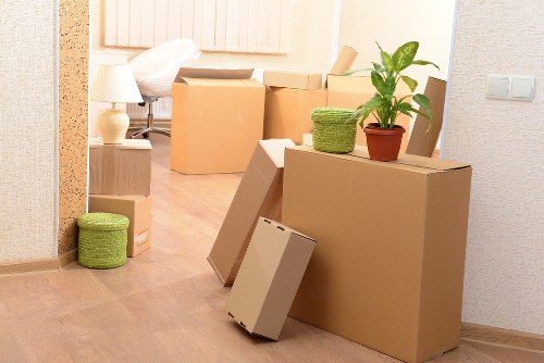 Retail and office contents being organised for transport in East London